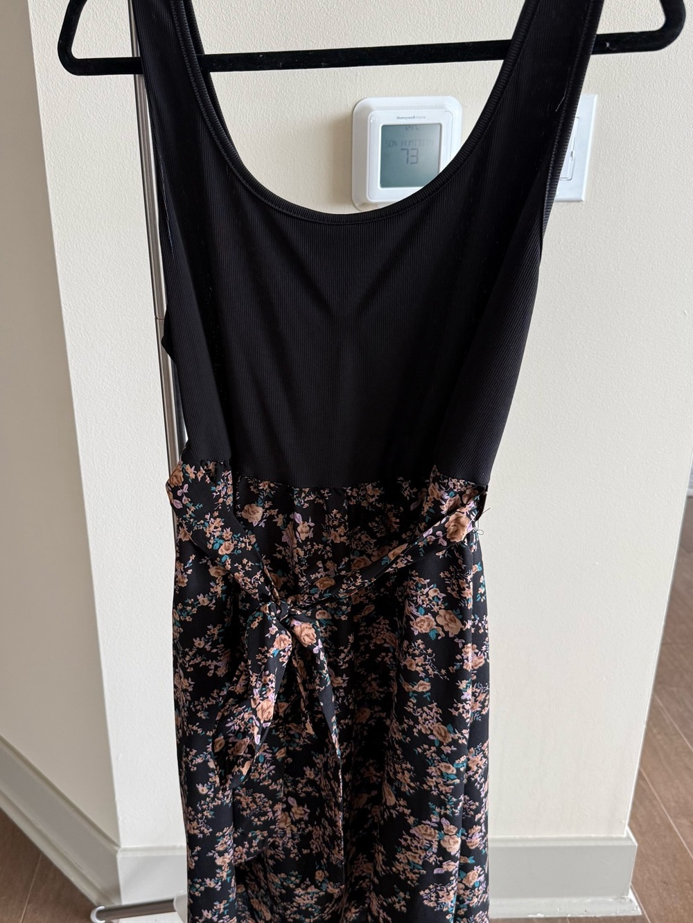 SHEIN Black Floral Curve Dress with Teal & Tan Accents